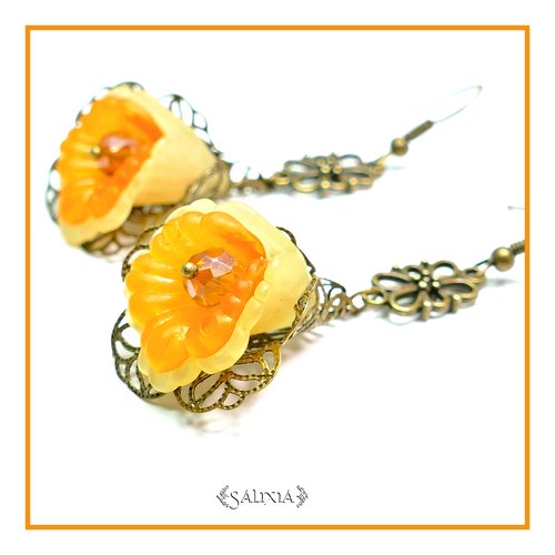 Boucles d'oreilles fleurs esprit jonquille crochets acier inoxydable doré en option (#bo-l4)