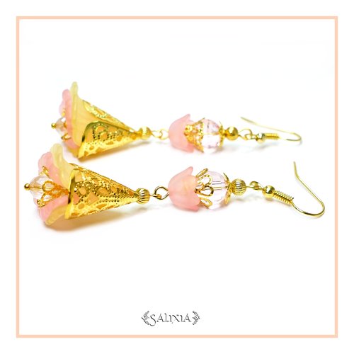 Boucles d'oreilles fleurs esprit lys d'un jour crochets en acier inoxydable doré (#bo-l5)