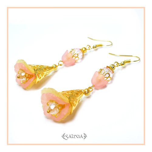 Boucles d'oreilles fleurs esprit lys d'un jour crochets en acier inoxydable doré (#bo-l5)