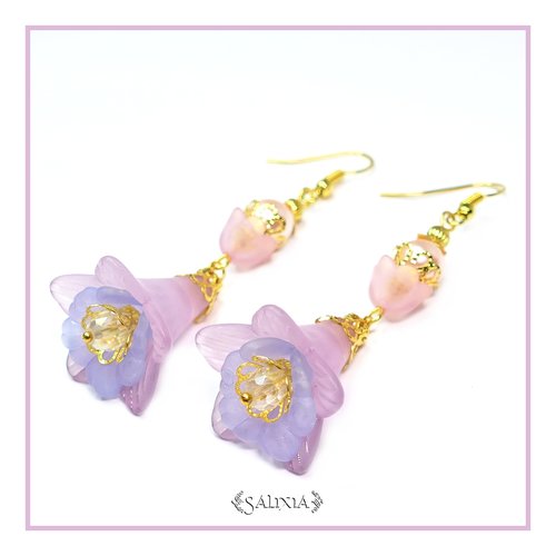 Boucles d'oreilles fleurs esprit d'iris crochets en acier inoxydable doré (#bo-l7)