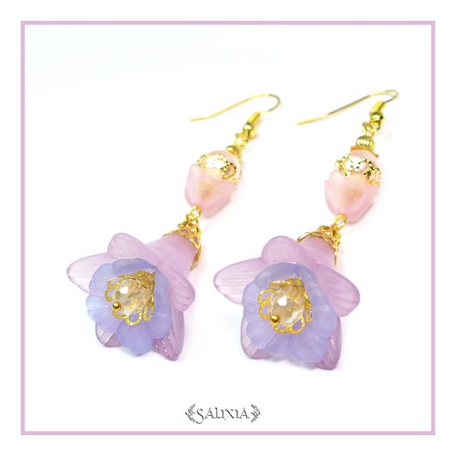 Boucles d'oreilles fleurs esprit d'iris crochets en acier inoxydable doré (#bo-l7)