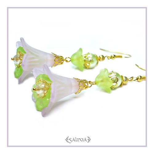 Boucles d'oreilles fleurs d'euphorbe crochets en acier inoxydable doré (#bo-l8)