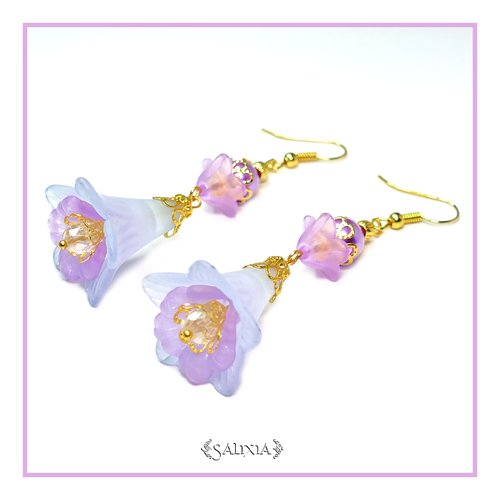 Boucles d'oreilles fleurs esprit d'iris crochets en acier inoxydable doré (#bo-l9)