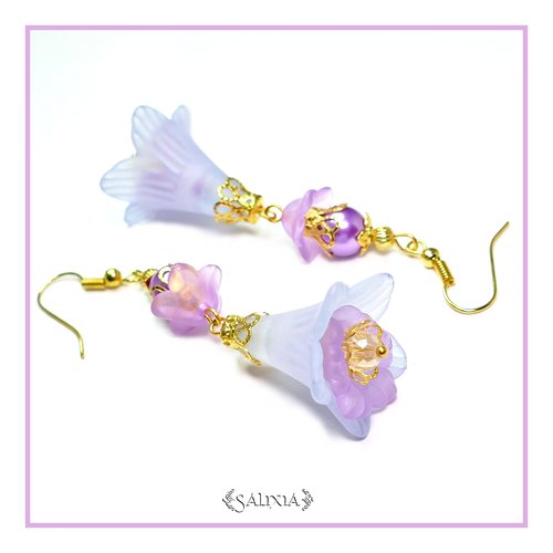 Boucles d'oreilles fleurs esprit d'iris crochets en acier inoxydable doré (#bo-l9)