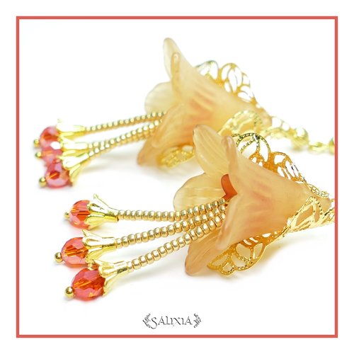 Boucles d'oreilles fleurs lys d'un jour crochets en acier inoxydable doré (#bo-l12)