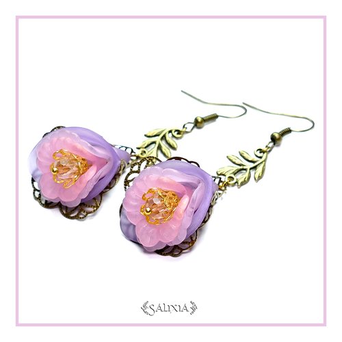 Boucles d'oreilles fleurs d'iris crochets en acier inoxydable doré en option (#bo-l14)