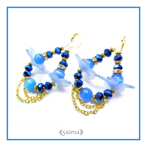 Boucles d'oreilles fleurs oeil de chat choix des crochets (#bo-l23)
