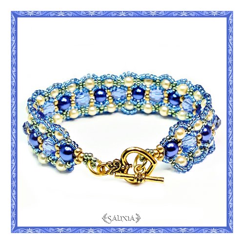 Bracelet cristal couleur saphir perles bleues toggle coeur ou mousqueton en acier inoxydable au choix (#bc16)