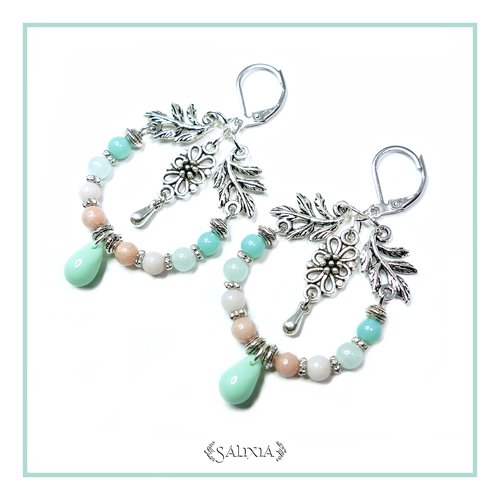 Boucles d'oreilles perles de jade dormeuses ou crochets en acier inoxydable au choix (#bo92)