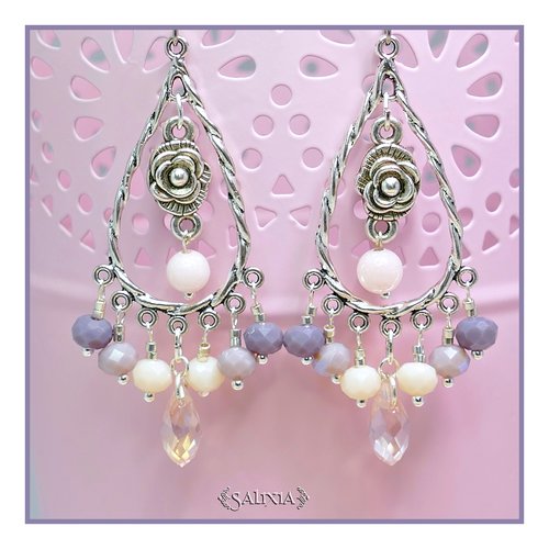 Boucles d'oreilles perles de jade et cristal dégradé de tons pastels crochets en acier inoxydable (#bo102)