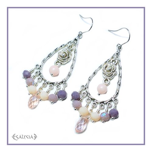 Boucles d'oreilles perles de jade et cristal dégradé de tons pastels crochets en acier inoxydable (#bo102)