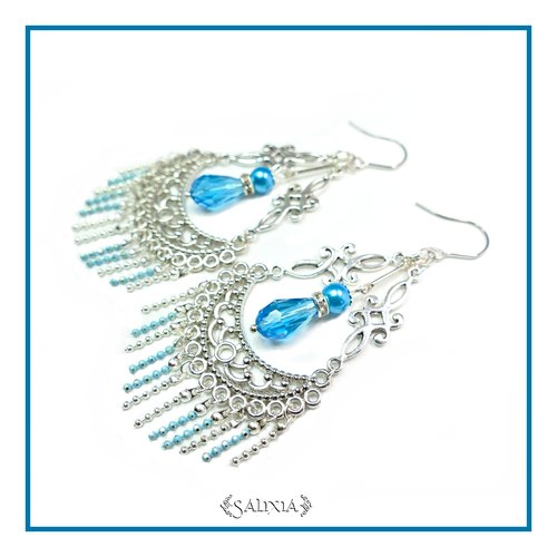 Boucles d'oreilles bohème, gouttes cristal turquoise crochets en acier inoxydable (#bo103)