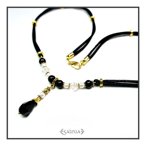 Collier eva pendentif goutte cristal noir (#c43 p40)