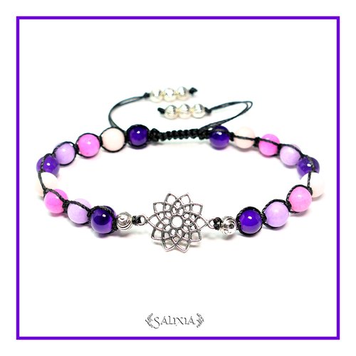 Bracelet "alina" tissage macramé connecteur fleur perles de jade (#bc24 p41)