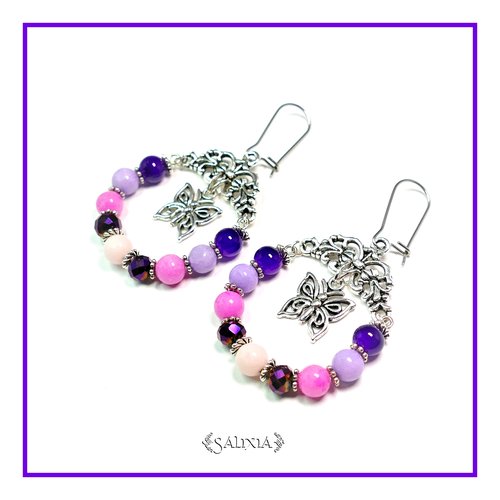 Boucles d'oreilles "alina" papillons perles de jade dormeuses ou crochets en acier inoxydable au choix (#bo105 p41)