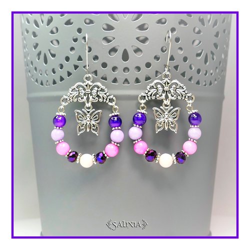 Boucles d'oreilles "alina" papillons perles de jade dormeuses ou crochets en acier inoxydable au choix (#bo105 p41)