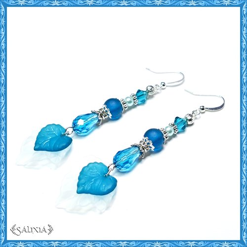 Boucles d'oreilles cristal, perles sea glass crochets en acier inoxydable(#bo114)