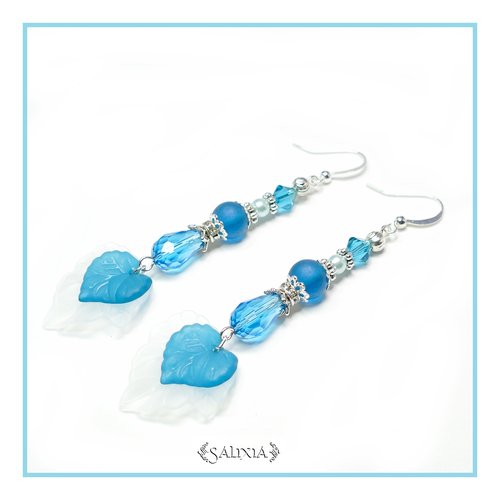 Boucles d'oreilles cristal, perles sea glass crochets en acier inoxydable(#bo114)