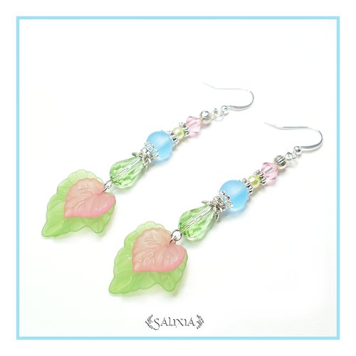 Boucles d'oreilles cristal, perles sea glass crochets en acier inoxydable (#bo119)