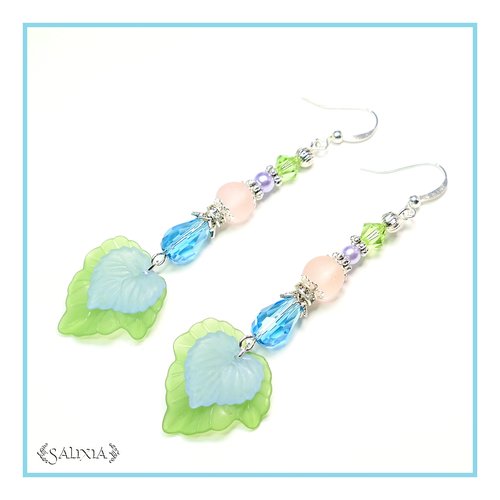 Boucles d'oreilles cristal, perles sea glass crochets en acier inoxydable (#bo120)