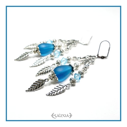 Boucles d'oreilles cristal goutte sea glass dormeuses ou crochets en acier inoxydable (#bo123)