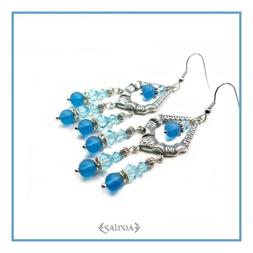 Pièce rare - boucles d'oreilles de style médièval yselda bleu teal, laiton très haute qualité (#bo124)