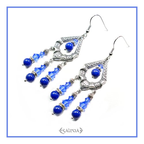 Boucles d'oreilles de style médièval yselda bleu lapi lazuli, laiton très haute qualité (#bo125)