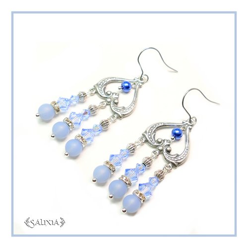 Pièce rare - boucles d'oreilles victoriennes yselda bleu clair laiton très haute qualité plaqué argent (#bo126)