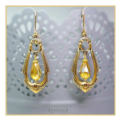Pièce rare - boucles d'oreilles art déco laiton haute qualité cristal au choix dormeuses ou crochets (#bo132)