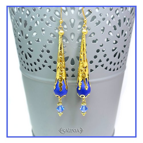 Boucles d'oreilles cristal saphir goutte sea glass bleu royal crochets ou dormeuses au choix (#bo134)