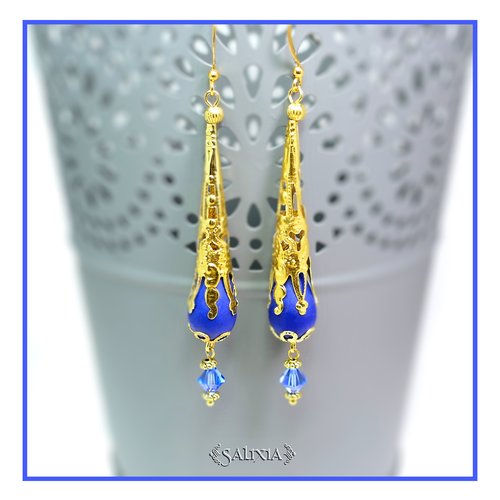 Boucles d'oreilles cristal saphir goutte sea glass bleu royal crochets ou dormeuses au choix (#bo134)