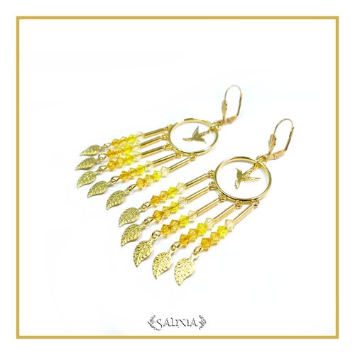 Boucles d'oreilles colibri ultra lumineuse en cristal dormeuses ou crochets en acier inoxydable doré au choix (#bo142)