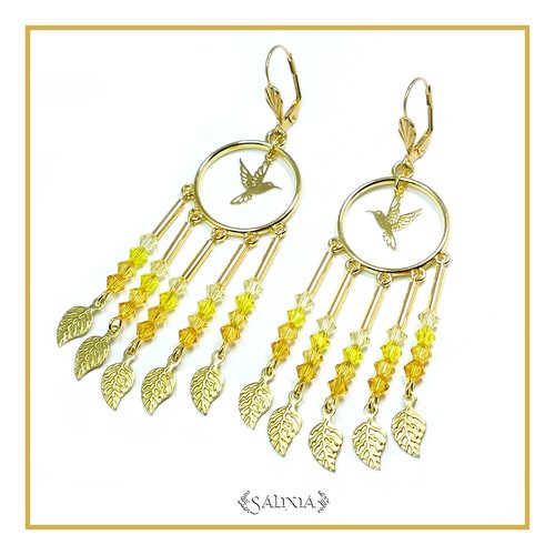 Boucles d'oreilles colibri ultra lumineuse en cristal dormeuses ou crochets en acier inoxydable doré au choix (#bo142)