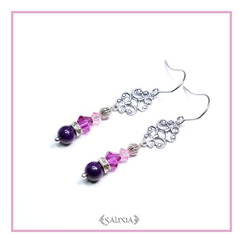 Boucles d'oreilles laiton filigrane très haute qualité cristal et perles de jade crochets en acier inoxydable (#bo145)