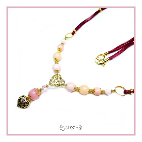 Collier "lisa" perles de jade en dégradé pastel mousqueton acier inoxydable doré (#c48 p49)