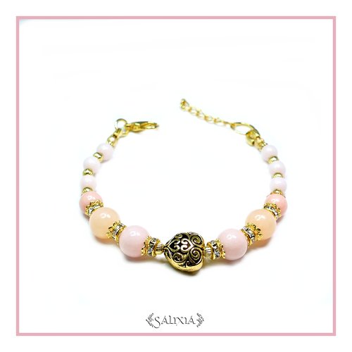 Bracelet "lisa" perles de jade en dégradé rose pastel mousqueton acier inoxydable doré (#bc29 p49)
