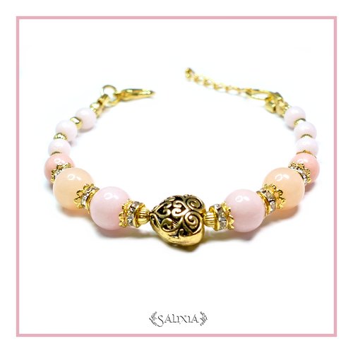 Bracelet "lisa" perles de jade en dégradé rose pastel mousqueton acier inoxydable doré (#bc29 p49)