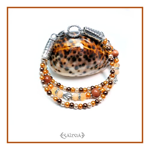 Bracelet "malika" triple rangs de perles mousqueton acier inoxydable (#bc30 p51)
