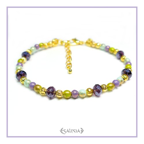 Bracelet milena cristal perles poudrées dorées mousqueton acier inoxydable doré (#bc31 p50)