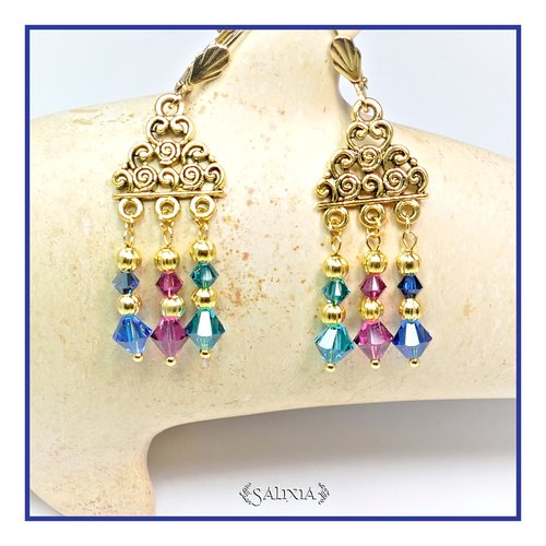 Boucles d'oreilles lenora cristal connecteur ethnique dormeuses ou crochets en acier inoxydable doré (#bo155.a p52)