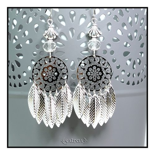 Boucles d'oreilles cristal rosace et crochets en acier inoxydable (#bo156)