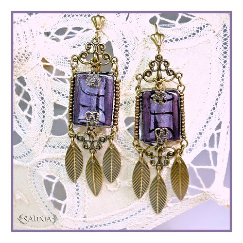 Boucles d'oreilles style victorien bohéme perles artisanales dormeuses ou crochets au choix (#bo157)