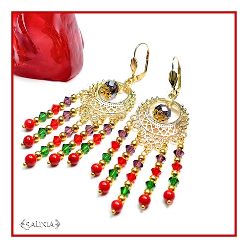 Boucles d'oreilles "dana" cristal perles de jade dormeuses ou crochets en acier inoxydable doré (#bo159 p53)