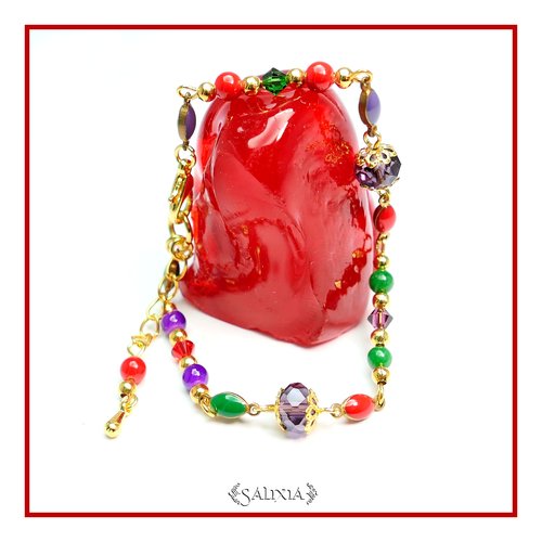 Bracelet dana cristal perles de jade mousqueton acier inoxydable doré (#bc33 p53)