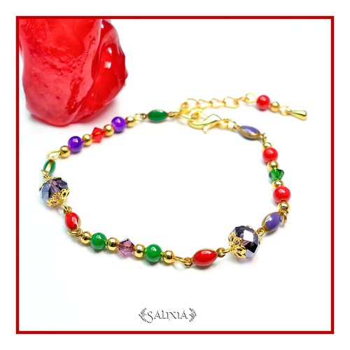 Bracelet dana cristal perles de jade mousqueton acier inoxydable doré (#bc33 p53)