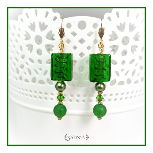 Boucles d'oreilles cristal et perles artisanales dormeuses ou crochets en acier inoxydable doré au choix (#bo163)