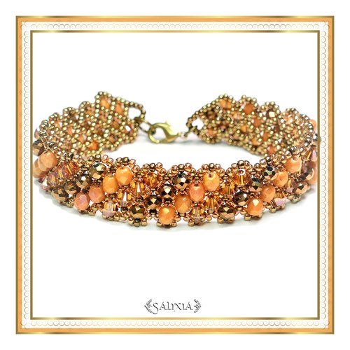 Bracelet "alyssa" cuivré tissé à l'aiguille perles japonaises cristal et perles de bohème (#bc37 p57)