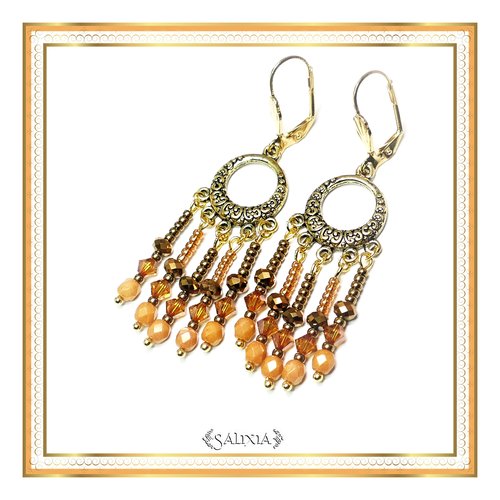 Boucles d'oreilles "alyssa" cuivree cristal perles de bohème dormeuses ou crochets acier inoxydable doré (#bo180 p57)