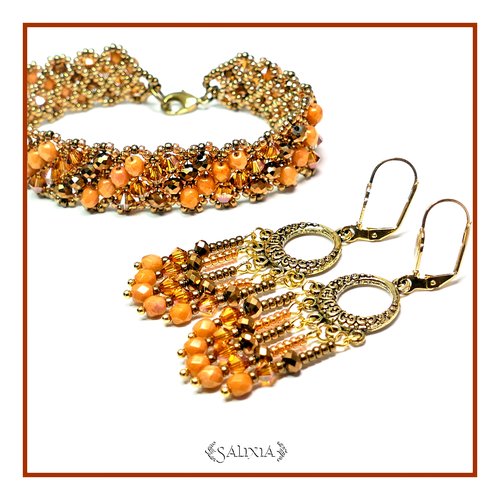 Boucles d'oreilles "alyssa" cuivree cristal perles de bohème dormeuses ou crochets acier inoxydable doré (#bo180 p57)