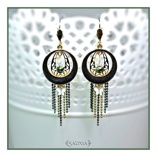 Boucles d'oreilles cléa noires cristal aurore boréale dormeuses ou crochets en acier inoxydable doré (#bo183)